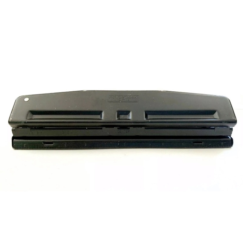 Three 3 Hole Punch Heavy Duty Metal Office Paper Puncher Black Ruler Punchodex